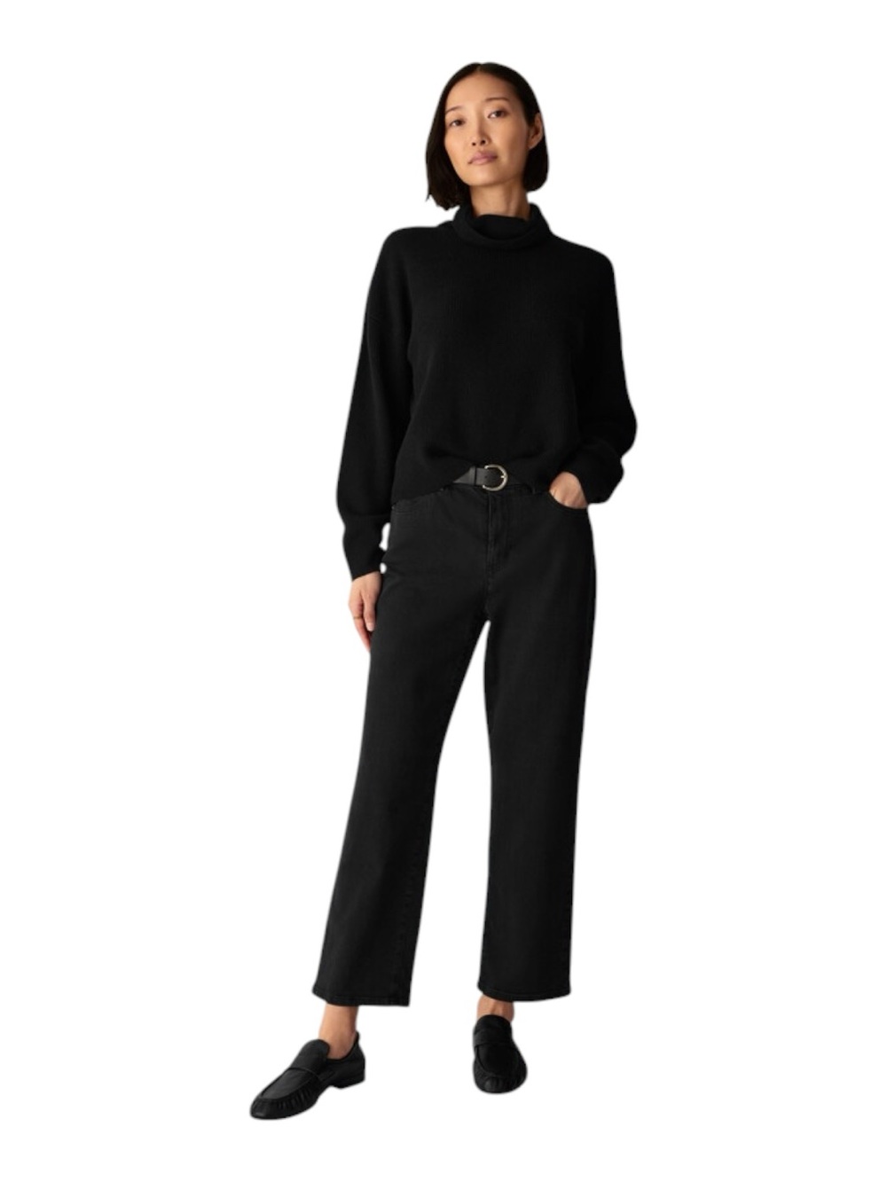 Eileen Fisher Organic Cotton Black Straight-Leg High-Rise Pants
